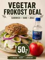 Frokost Deal Avokado/Mozzraella Sandwich, Kildevand, frugt